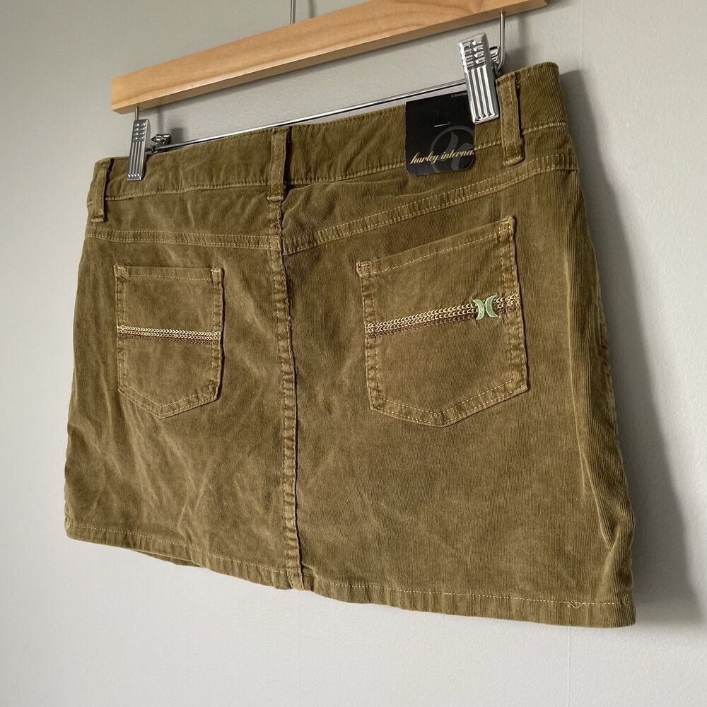 Vintage Hurley y2k 2000's Micro Mini Skirt Low-Rise Corduroy Green Junior's 5 - Picture 4 of 12